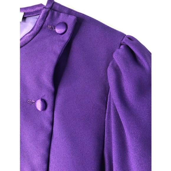Vintage 80s Purple Wool Coat Dress Mini Buttons - Picture 2 of 6